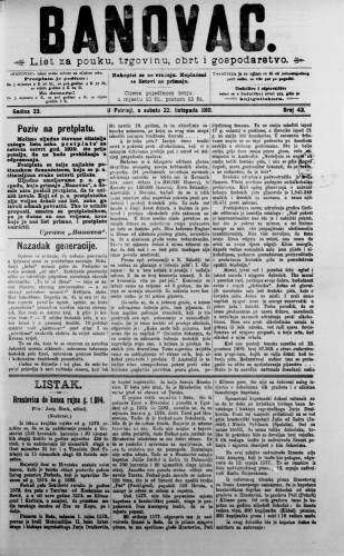 Banovac  : list za pouku, trgovinu, obrt i gospodarstvo : 23,43(1910) / odgovorni urednik Dragutin Benko.