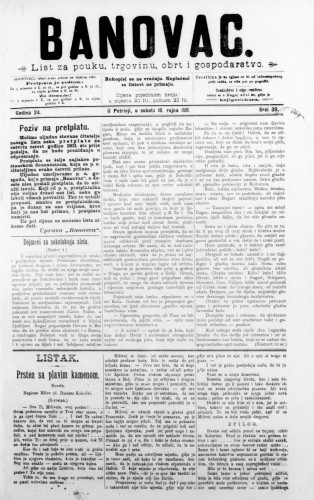 Banovac  : list za pouku, trgovinu, obrt i gospodarstvo : 24,38(1911) / odgovorni urednik Dragutin Benko.