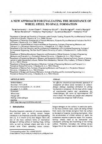A new approach for evaluating the resistance of wheel steel to spall formation / Taras Lenkovskiy, Artem Glazov, Volodymyr Volodymyrovych Kulyk, Zoia Duriagina, Andriy Dzyubyk, Roman Kovalchuk, Volodymyr Topilnytskyy, Lyudmyla Dzyubyk, Volodymyr Vira.
