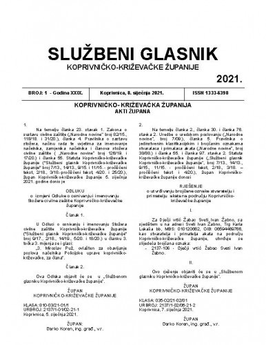 Službeni glasnik Koprivničko-križevačke županije : 29,1(2021) / glavni i odgovorni urednik Marina Horvat.