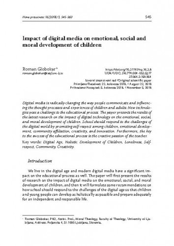 Impact of digital media on emotional, social and moral development of children / Roman Globokar.