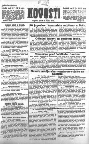 Novosti : 16,242(1921) / odgovorni urednik Lj. Z. Kara.