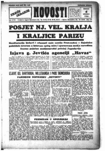 Novosti : 28,275(1934) / odgovorni urednik Vladimir Turkalj.