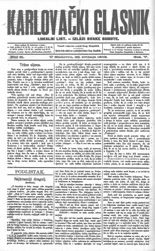 Karlovački glasnik : lokalni list : 5,21(1903) / odgovorni urednik Drag. Hauptfeld.