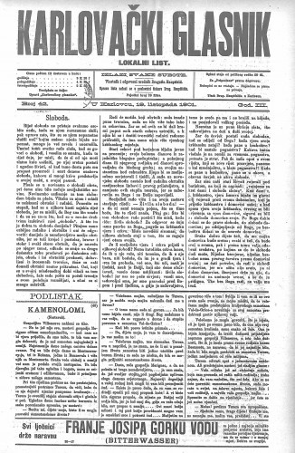 Karlovački glasnik : lokalni list : 3,42(1901) / odgovorni urednik Dragutin Hauptfeld.
