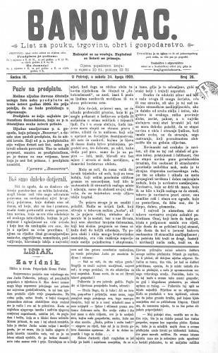 Banovac  : list za pouku, trgovinu, obrtnost i gospodarstvo : 18,26(1905) / odgovorni urednik Dragutin Benko.