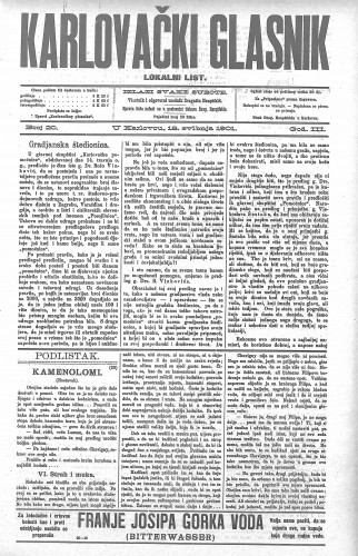 Karlovački glasnik : lokalni list : 3,20(1901) / odgovorni urednik Dragutin Hauptfeld.