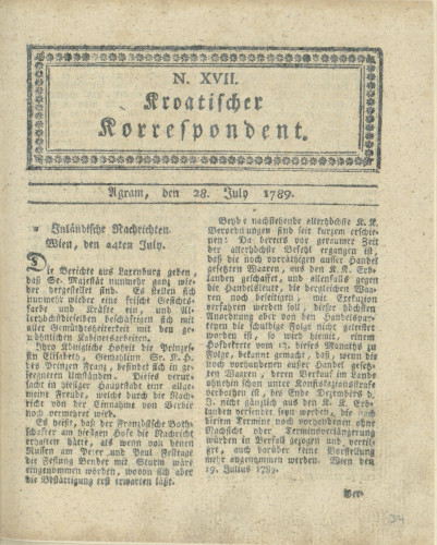 Kroatischer Korrespondent : 1,17(1789)   / [Johann Thomas].