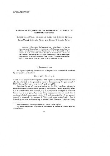 Rational sequences on different models of elliptic curves   / Gamze Savaş Çelik, Mohammad Sadek, Gökhan Soydan.