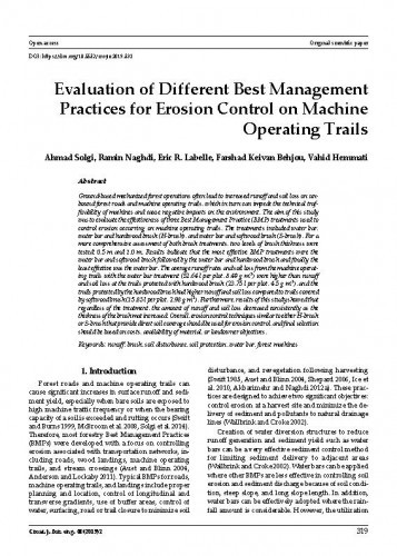 Evaluation of different best management practices for erosion control on machine operating trails / Ahmad Solgi, Ramin Naghdi, Eric R. Labelle, Farshad Keivan Behjou, Vahid Hemmati.