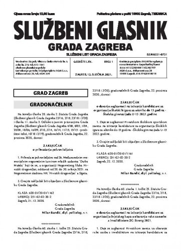 Službeni glasnik grada Zagreba : 65,1(2021) / glavna urednica Mirjana Lichtner Kristić.