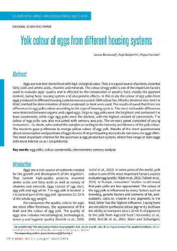 Yolk colour of eggs from different housing systems   / Jasna Bertoncelj, Anja Gašperlin, Mojca Korošec.