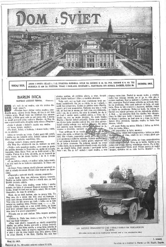 Dom i sviet  : ilustrovani list za zabavu, pouku i viesti dnevnih dogadjaja, javnom i društvenom životu, umjetnosti i znanosti, trgovini, obrtu, glazbi i kazalištu : 30,13(1917) / za uredničtvo odgovara privremeno M. Lovrenčević.