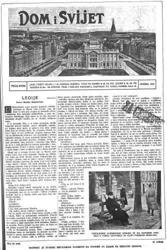 Dom i sviet  : ilustrovani list za zabavu, pouku i viesti dnevnih dogadjaja, javnom i društvenom životu, umjetnosti i znanosti, trgovini, obrtu, glazbi i kazalištu : 32,10(1919) / urednik Rudolf Kugli.