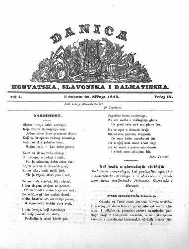 Danica horvatska, slavonska i dalmatinska : 9,4(1843)  / učrednik Ljudevit Gaj.