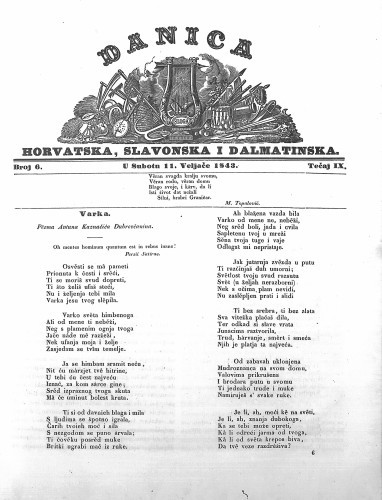 Danica horvatska, slavonska i dalmatinska : 9,6(1843)  / učrednik Ljudevit Gaj.