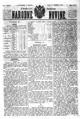 Carsko-kr. službene narodne novine : 26,111(1860)  / odgovorni učrednik Dr. Demeter.