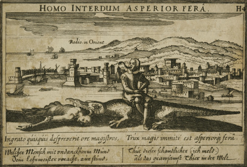 Homo interdum asperior fera   : Rodis in Orient  / [Matthaeus Merian st.].