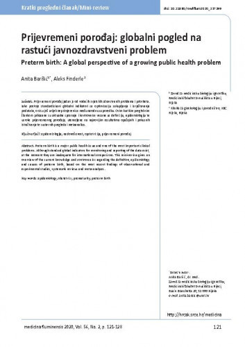 Prijevremeni porođaj : globalni pogled na rastući javnozdravstveni problem = Preterm birth : a global perspective of a growing public health problem / Anita Barišić, Aleks Finderle.