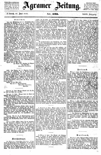 Agramer Zeitung : 26,133(1851) / für die Redaktion verantwortlich Ivan Sonvan