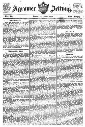 Agramer Zeitung : 29,13(1854) / für die Redaktion verantwortlich Ivan Sonvan. 