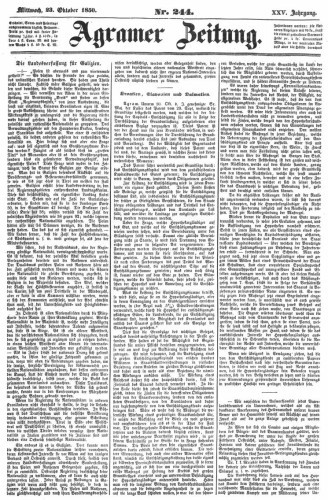 Agramer Zeitung : 25,244(1850) / für die Redaktion verantwortlich Ivan Sonvan