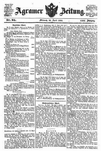 Agramer Zeitung : 29,95(1854) / für die Redaktion verantwortlich Ivan Sonvan. 