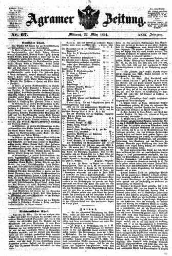 Agramer Zeitung : 29,67(1854) / für die Redaktion verantwortlich Ivan Sonvan. 