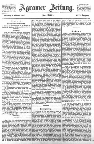 Agramer Zeitung : 26,231(1851) / für die Redaktion verantwortlich Ivan Sonvan. 