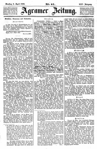 Agramer Zeitung : 25,81(1850) / Redacteur und Verleger F. S. Stauduar.