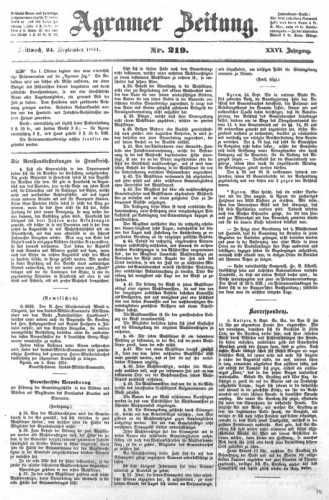 Agramer Zeitung : 26,219(1851) / für die Redaktion verantwortlich Ivan Sonvan. 
