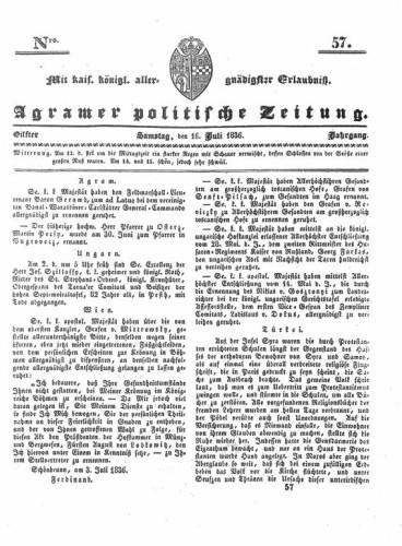 Agramer politische Zeitung : 11,57(1836) / Verlager und Redacteur Franz Stauduar und Ferd. Rosenau.