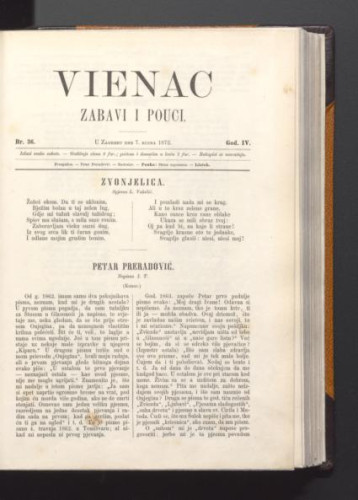 Vienac : zabavi i pouci. : 4,36(1872) / urednik Franjo Marković.