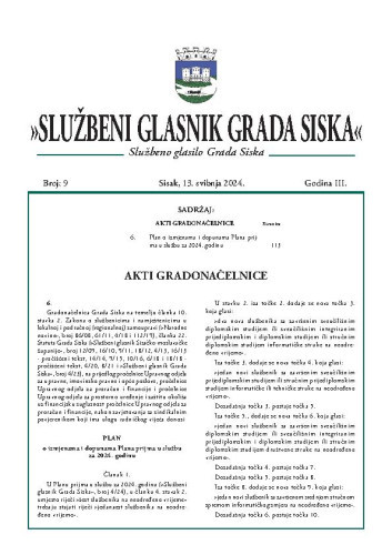 Službeni glasnik Grada Siska  : službeno glasilo Grada Siska : 3,9(2024) / uredništvo Gordana Karapandža Prica ... [et al.].