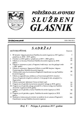 Požeško-slavonski službeni glasnik : 8(2017)  / odgovorni urednik Željko Obradović.