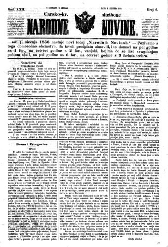 Carsko-kr. službene narodne novine : 22,6(1856) / privremeni učrednik Dr. Demeter.