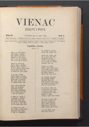 Vienac : zabavi i pouci. : 1,34(1869) / urednik Gjuro Deželić.