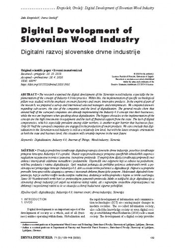 Digital development of Slovenian wood industry = Digitalni razvoj slovenske drvne industrije / Jože Kropivšek, Petra Grošelj.