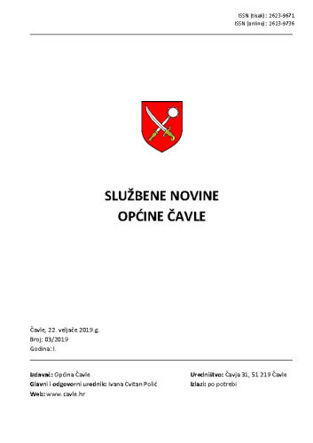 Službene novine Općine Čavle : 1,3(2019)  / glavni i odgovorni urednik Ivana Cvitan Polić