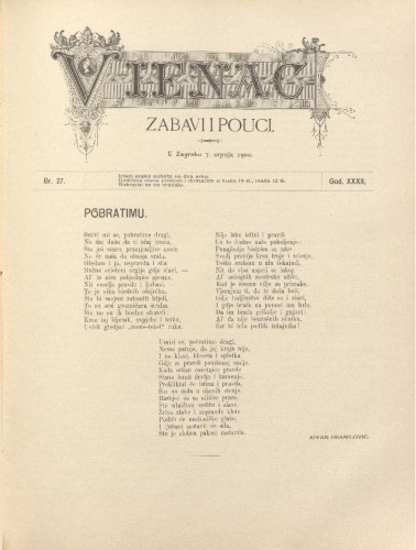 Vienac : zabavi i pouci. : 32,27(1900) / uredjuje Gjuro Arnold.