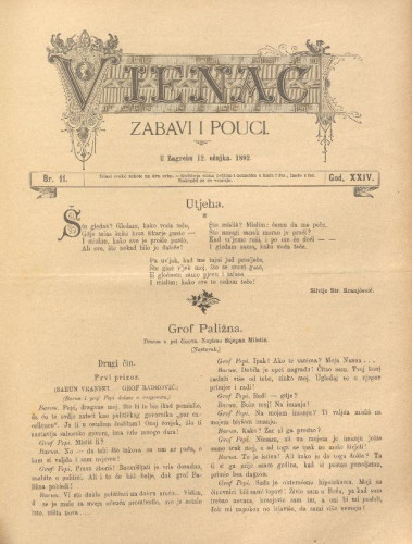 Vienac : zabavi i pouci. : 24,11(1892) / uredjuju V. Klaić i M. Maravić.