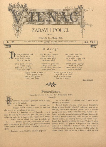 Vienac : zabavi i pouci. : 22,20(1890) / uredjuju V. Klaić i M. Maravić.