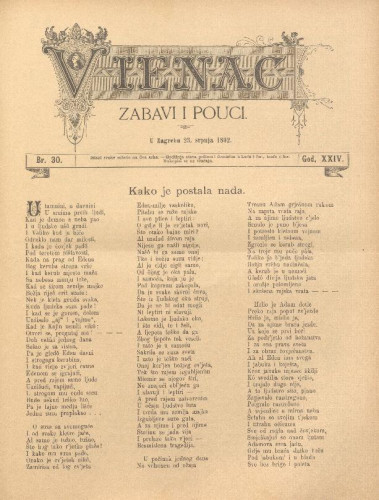 Vienac : zabavi i pouci. : 24,30(1892) / uredjuju V. Klaić i M. Maravić.