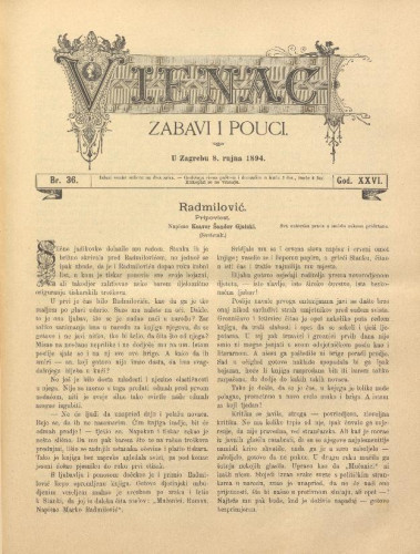 Vienac : zabavi i pouci. : 26,36(1894) / uredjuje J. Pasarić.