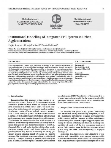 Institutional modelling of integrated PPT system in urban agglomerations / Željko Smojver, Hrvoje Baričević, Donald Schiozzi.