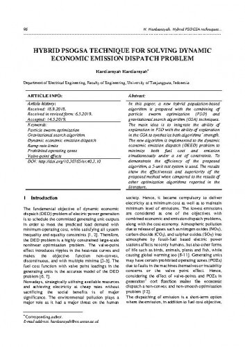 Hybrid PSOGSA technique for solving dynamic economic emission dispatch problem / Hardiansyah Hardiansyah.