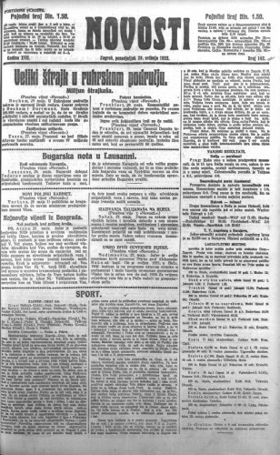 Novosti : 18,142(1923) / odgovorni urednik Lj. Z. Kara.