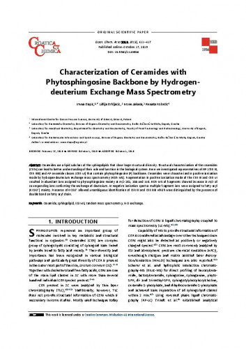 Characterization of ceramides with phytosphingosine backbone by hydrogen-deuterium exchange mass spectrometry / Irena Dapic, Ivone Jakasa, Renata Kobetic, Lidija Brkljacic.
