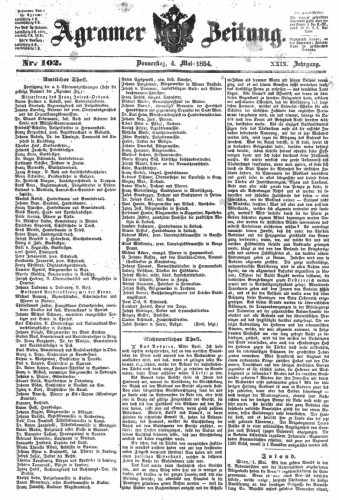 Agramer Zeitung : 29,102(1854) / für die Redaktion verantwortlich Ivan Sonvan. 