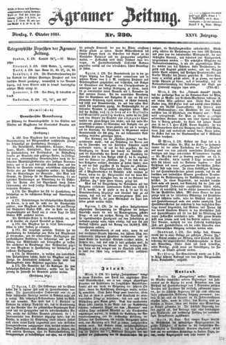 Agramer Zeitung : 26,230(1851) / für die Redaktion verantwortlich Ivan Sonvan. 